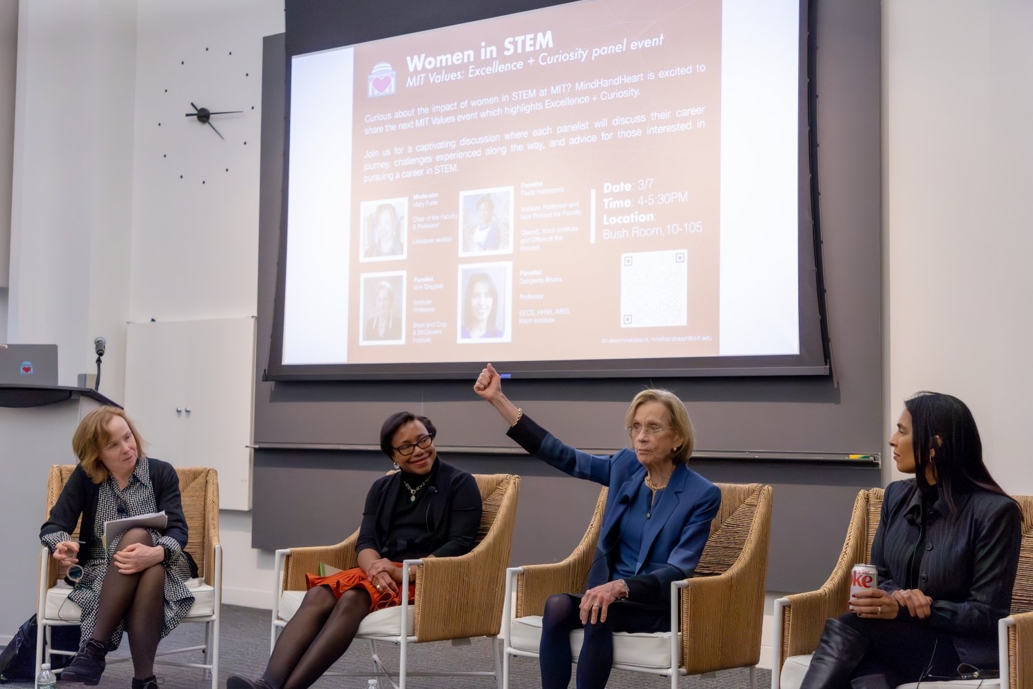 (From left to right): MIT professors Mary Fuller, Paula Hammond, Ann Graybiel, and Sangeeta Bhatia