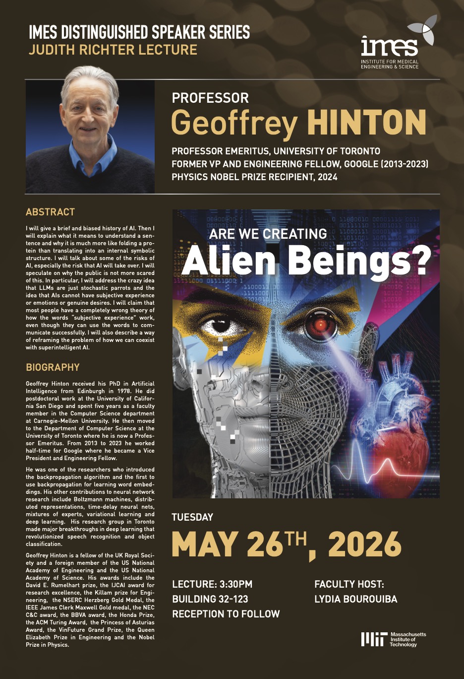 Geoffrey Hinton Lecture Poster: Are We Creating Alien Beings?