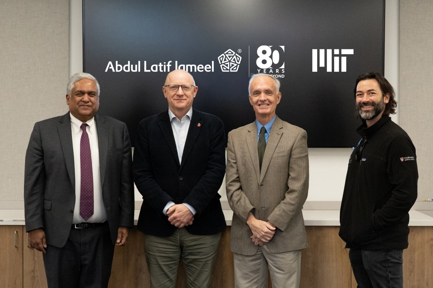 Provost Anantha Chandrakasan joined (from left) Bruce Currie from JIMCO Life Sciences and MIT professors Jim Collins and…
