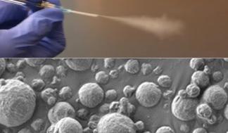 MIT engineers have designed diagnostic particles that can be aerosolized and inhaled. At bottom is a scanning electron…