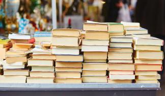 Pile of used books for sale