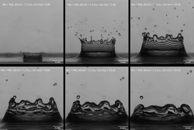 MIT engineers have taken high-speed videos of droplets splashing into a deep pool, to track how the fluid evolves, frame by…
