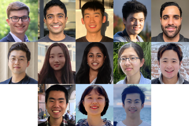 Top row, from left to right: Adam Gierlach, Vivek Gopalakrishnan, Hao He, Chengyi Long, and Omar Mohd. Middle row, from left…
